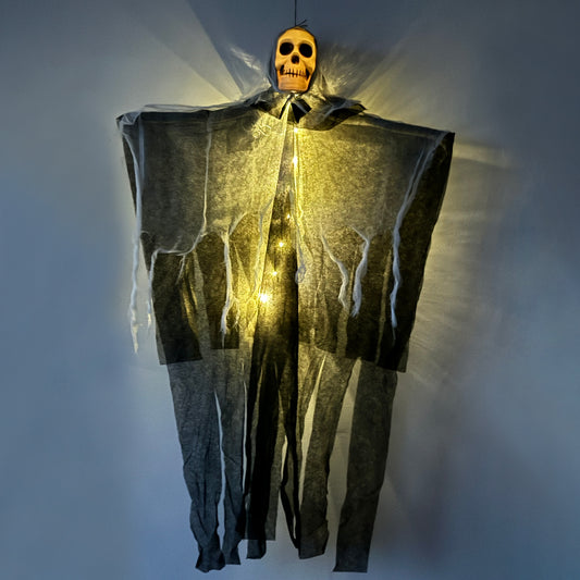Halloween Hanging Skull Light Decoration – Fabric Ghost with LED Glow, Spooky Skeleton for Indoor Outdoor Yard Party Decor